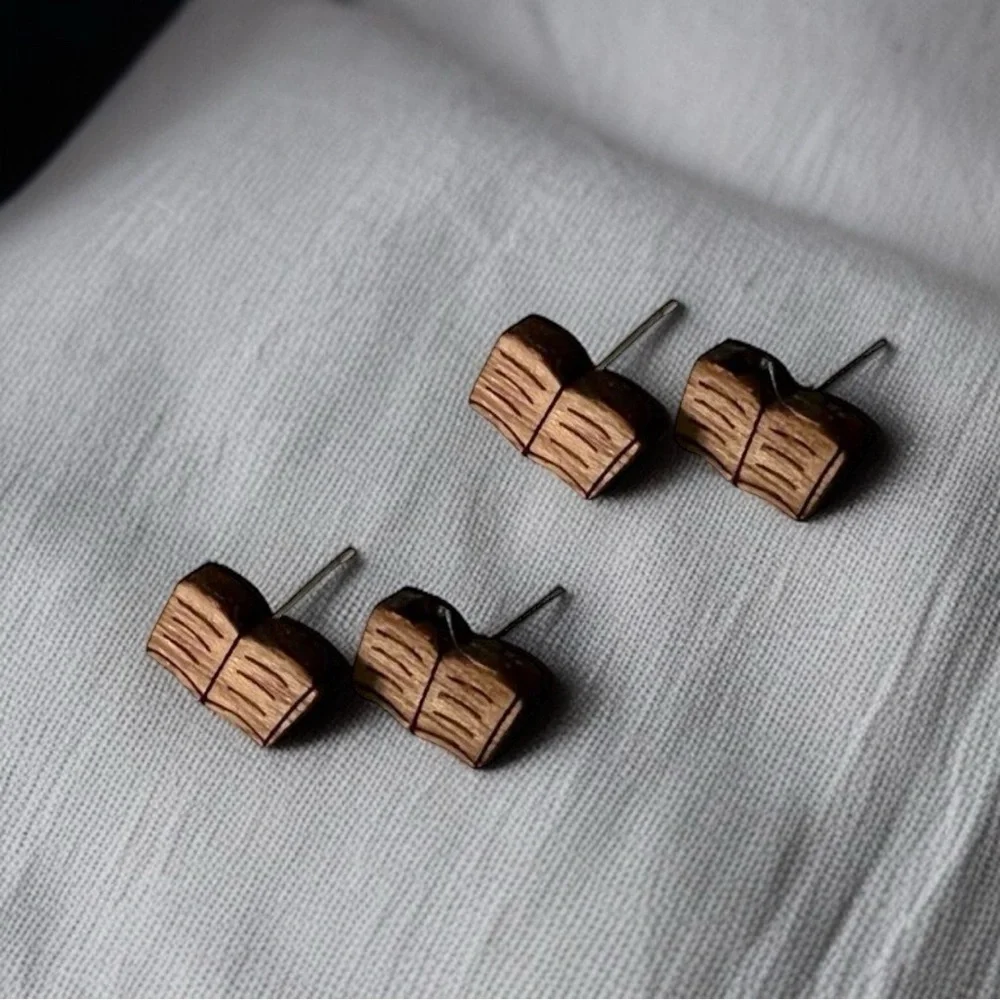 Wooden Book Club Stud Earrings - A Novel Touch to Your Style! 📖 NWT Studs